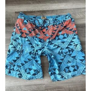 The Foundry Blue Red Board Shorts 2XL Pockets Geometric Southwest Print Swim H1